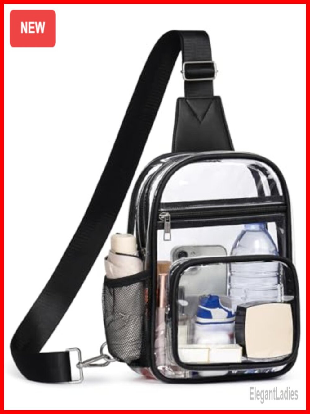 Clear Crossbody Bag Stadium Approved PVC Sling Purse Adjustable Strap